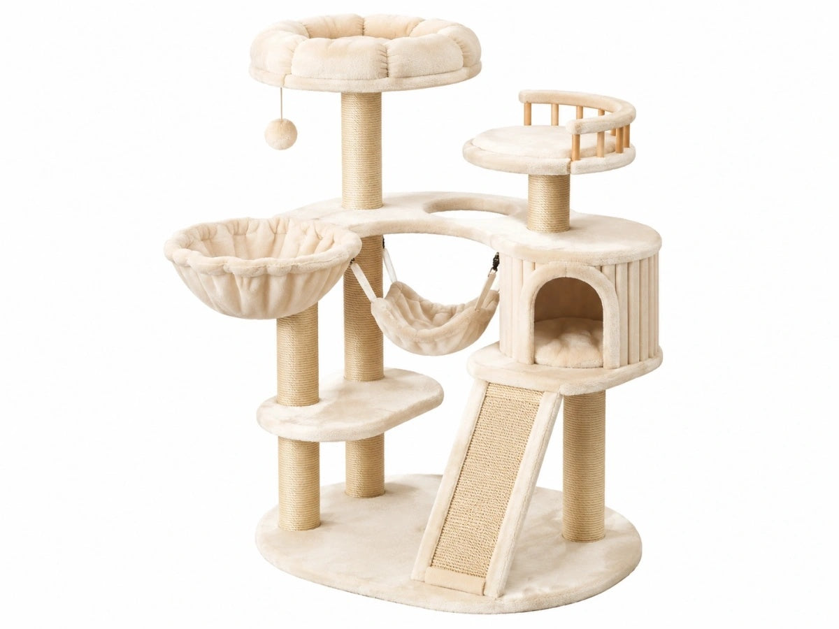 Albero tiragraffi per gatti - Beige - Multilivello con giochi