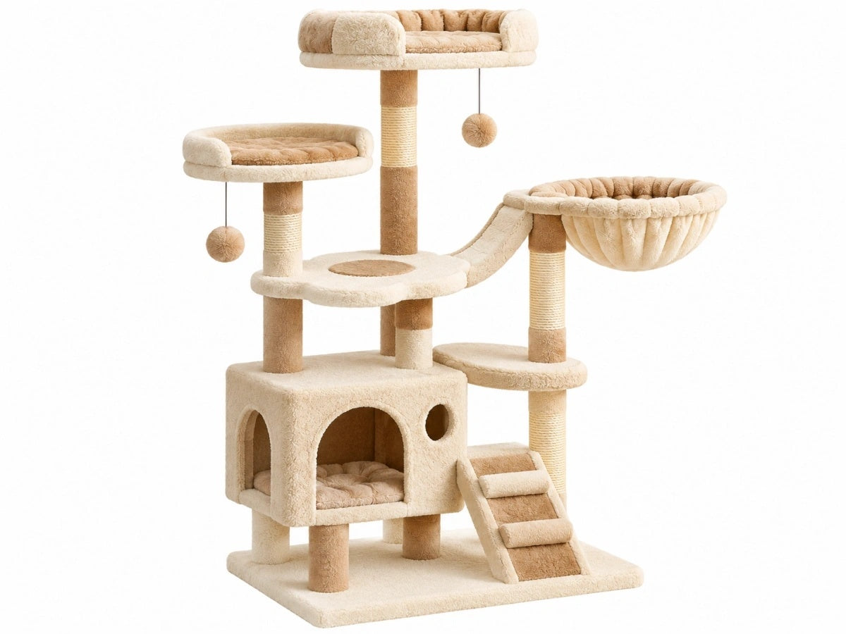Albero per Gatti Beige - Struttura Multi-Livello con Tappeti
