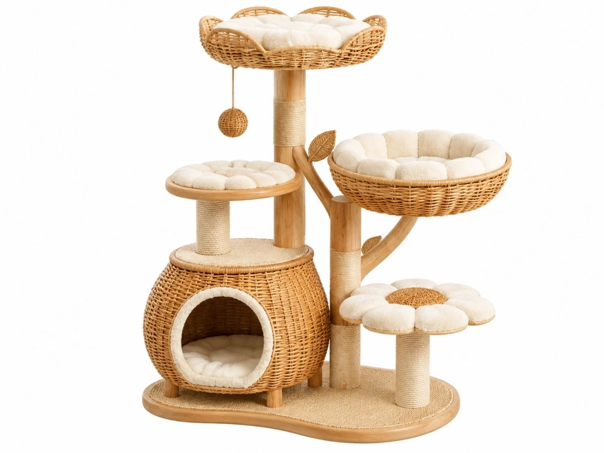 Tiragraffi per Gatti in Rattan con Piattaforme - Naturale