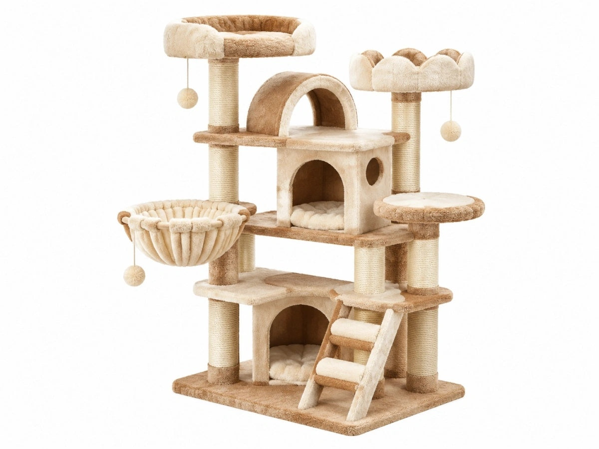 Albero Tiragraffi per Gatti - 70x50x134 cm - Beige/Marrone - Multilivello
