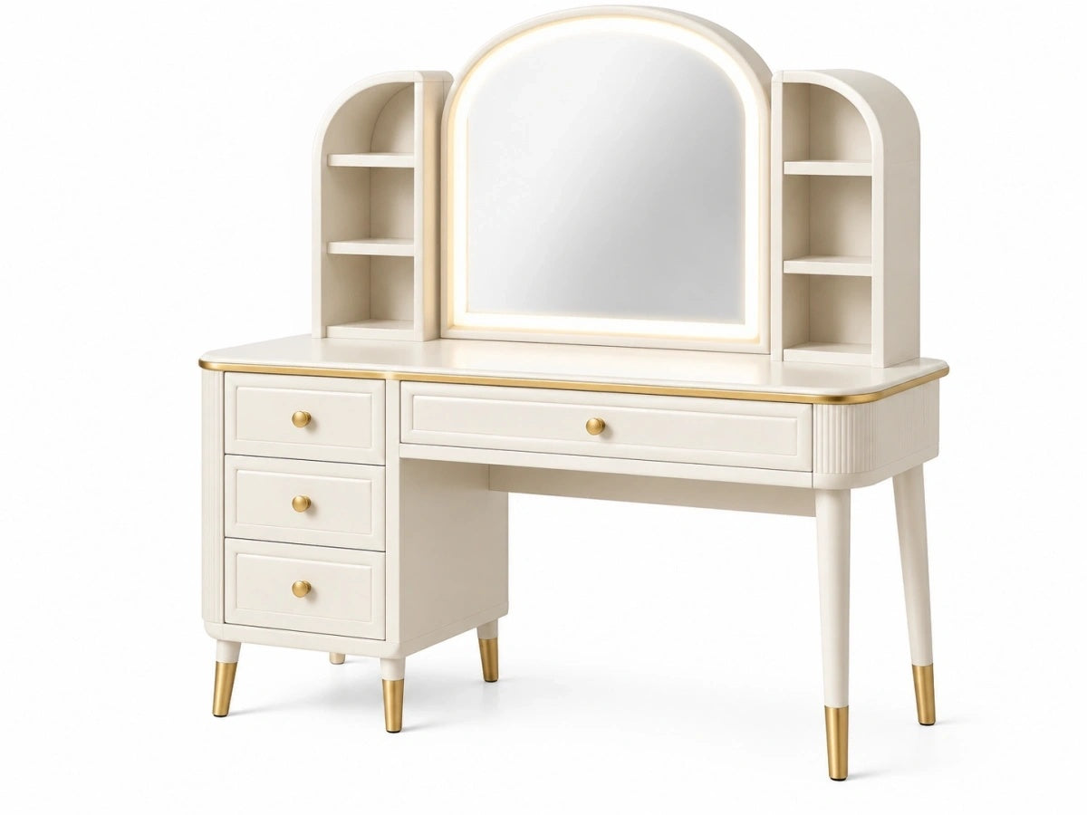 Toeletta con Specchio - Legno/Bianco/Oro - Moderno