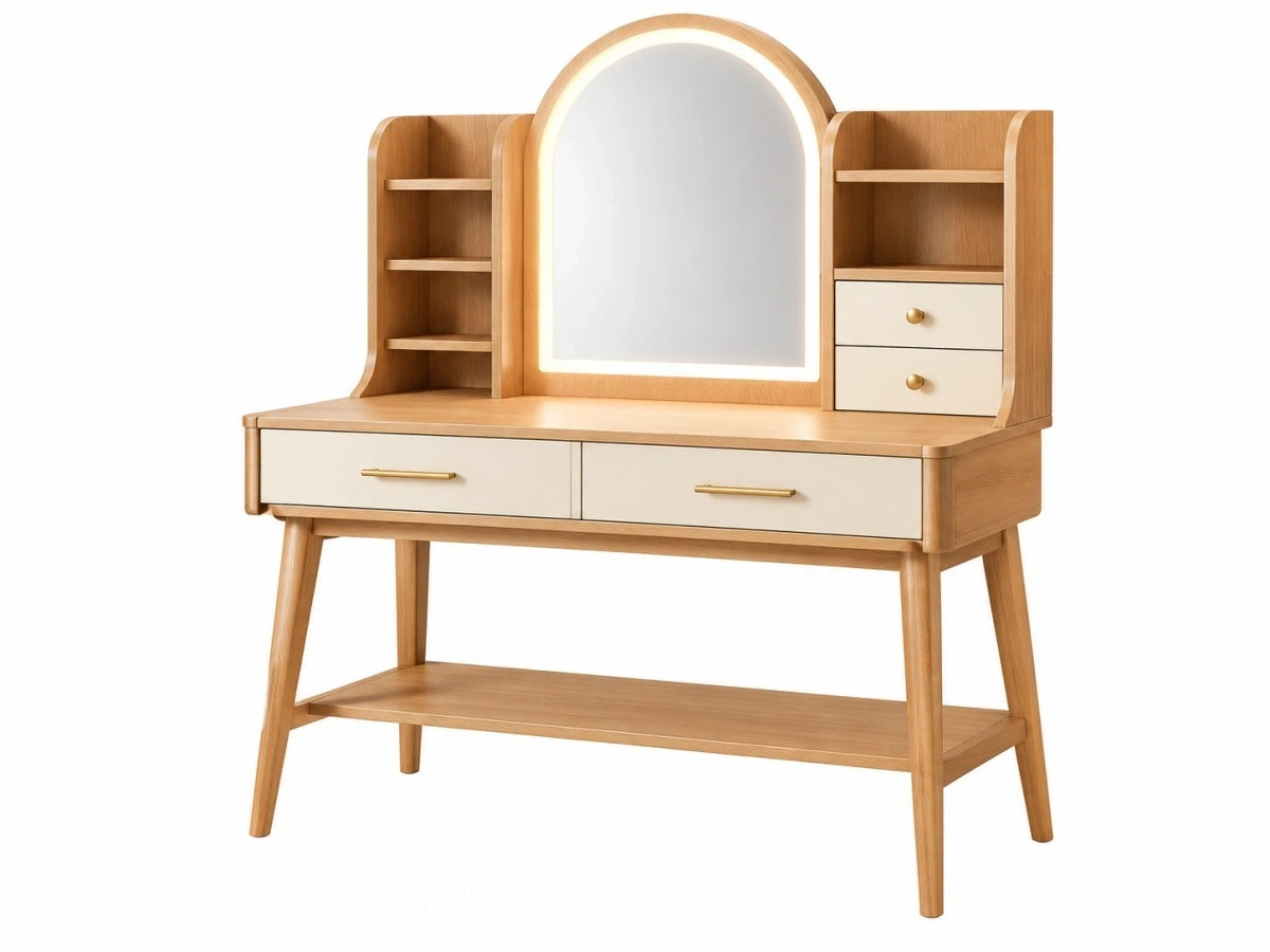 Tavolo da Toeletta in Legno con Specchio e Cassetti - Arredamento Moderno