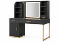 Tavolo da Toeletta - Legno/Metallo Nero/Oro - Specchio con Illuminazione