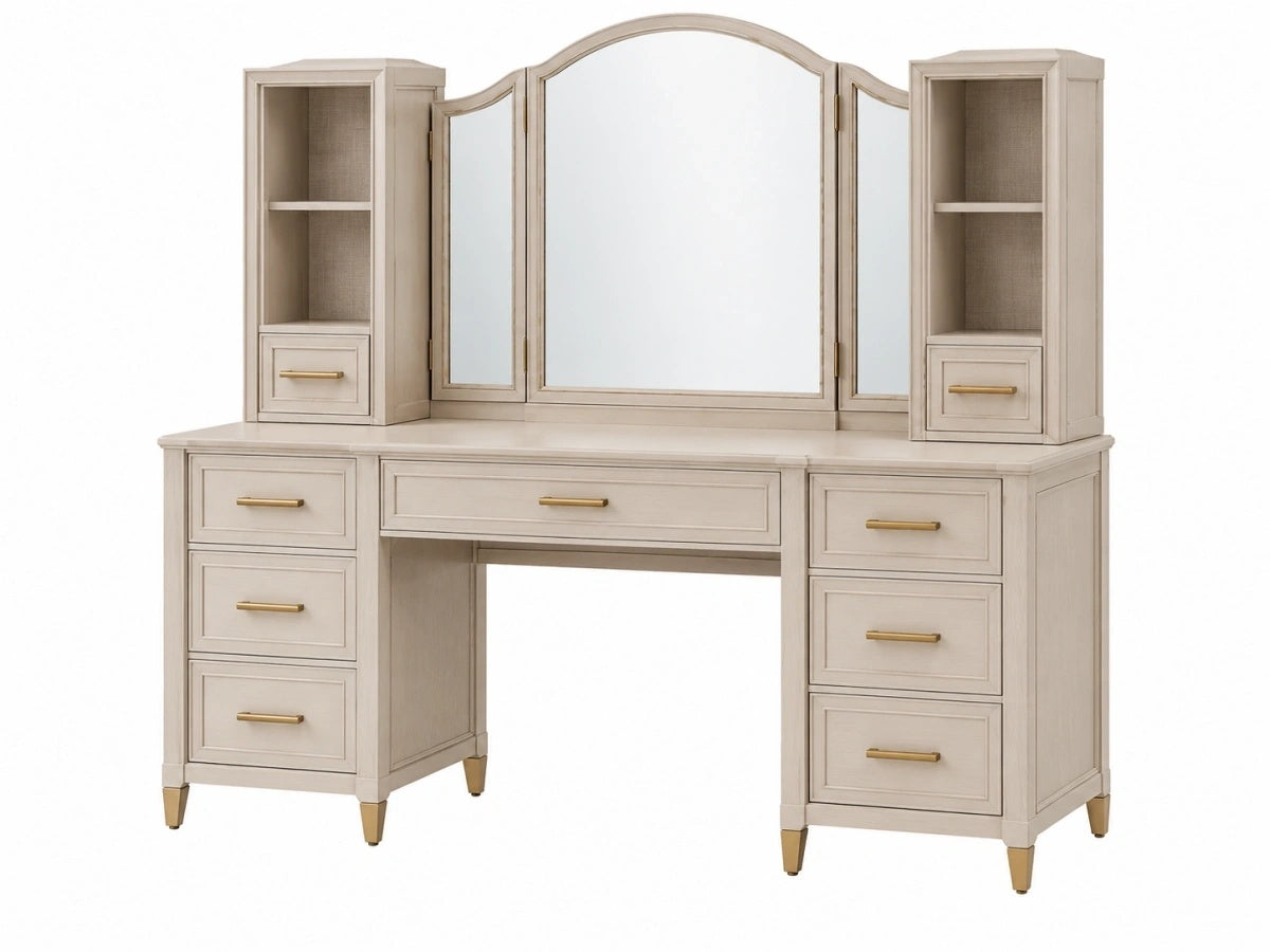 Tavolo da Toilette con Specchio e Cassetti in Legno Stile Classico
