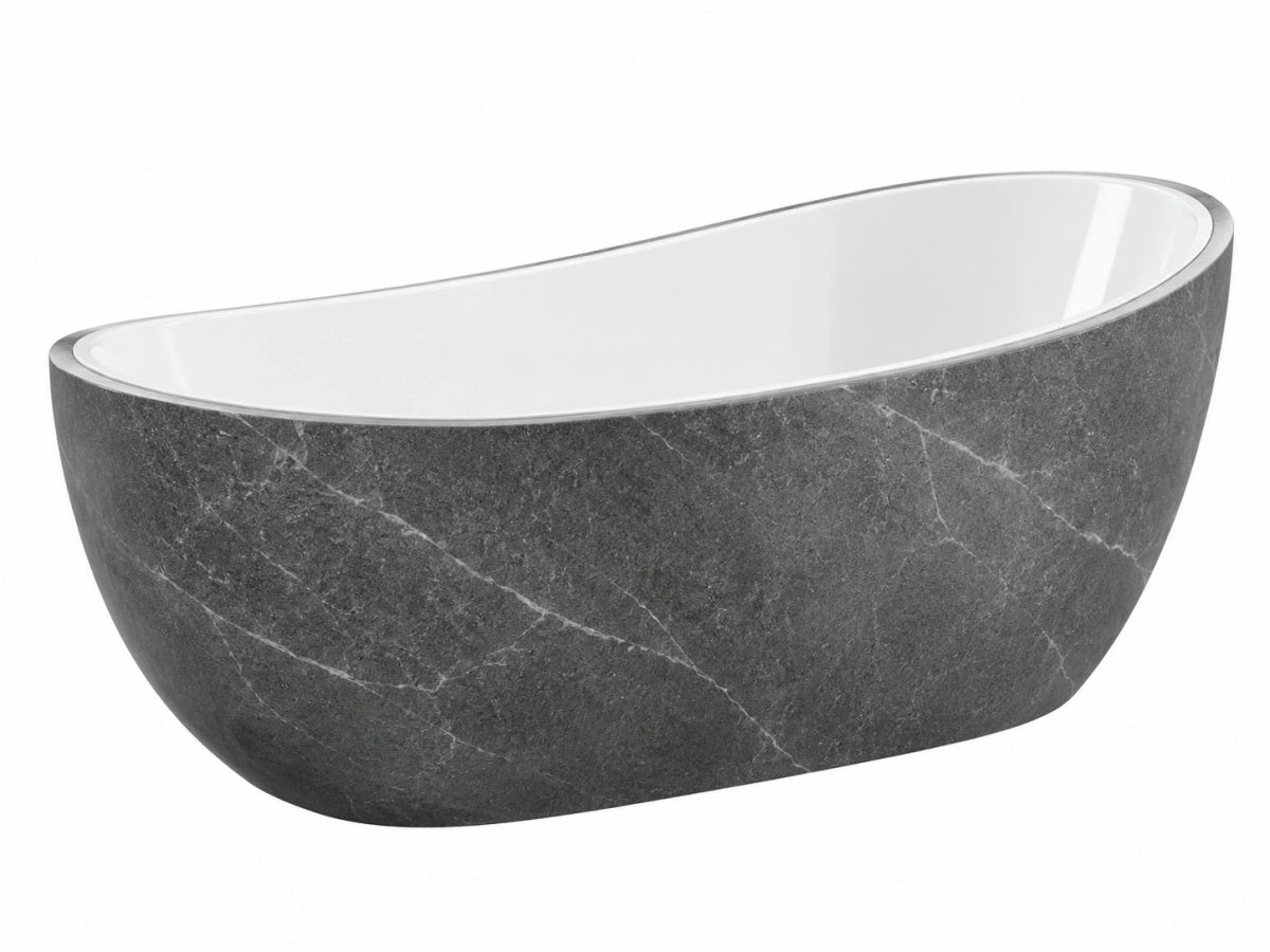 Vasca da Bagno Freestanding - Pietra Grigio/Bianco - Design Moderno