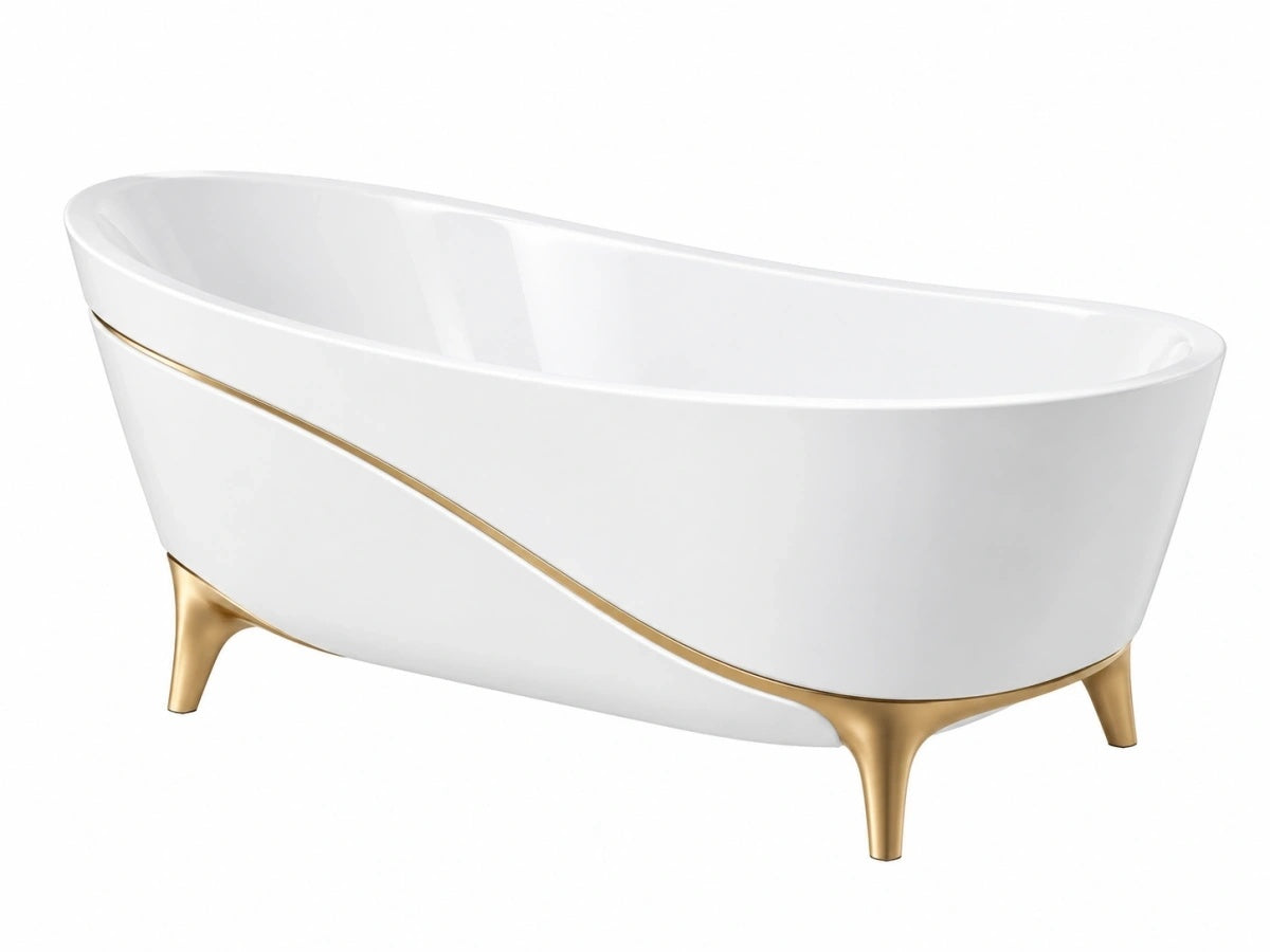 Vasca da Bagno Freestanding Ovale - Bianco/Oro Metallo